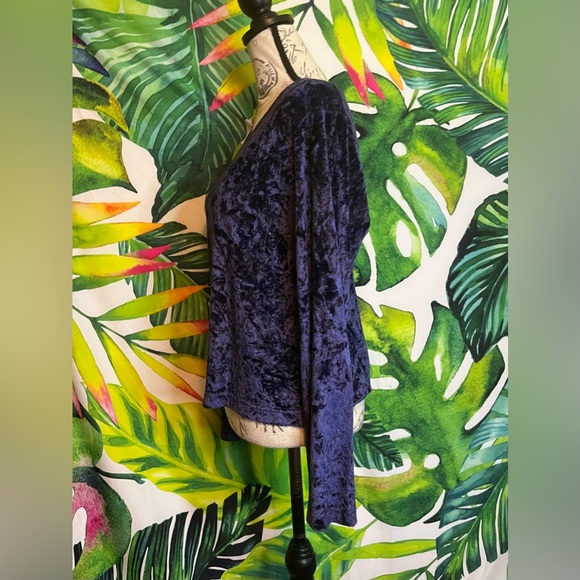 Vintage 90s Trnka L Dark Blue Purple Crushed Velvet Hippie Witch Buffy Style Top - Picture 3 of 9